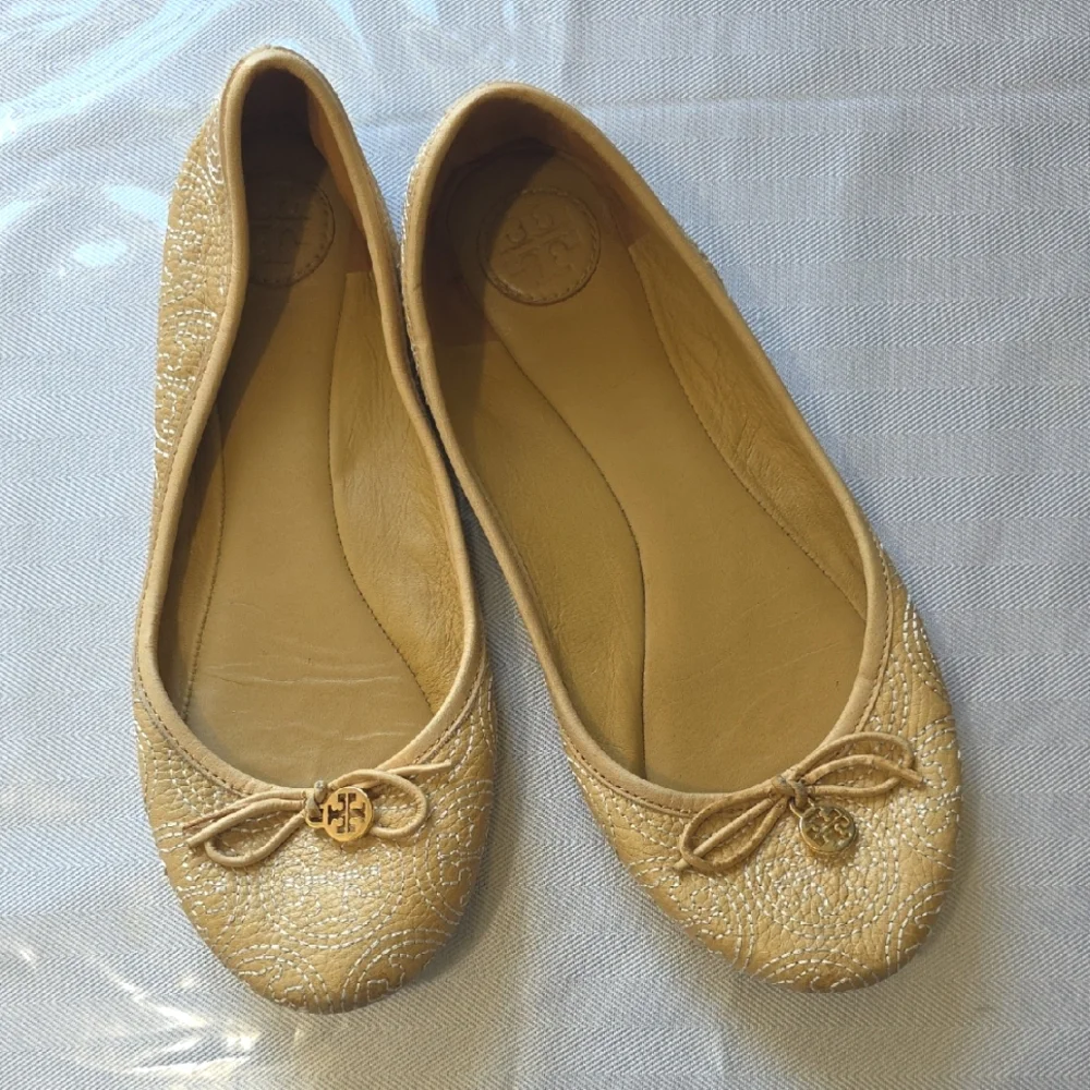 🌸tory Burch Chelsea Gold‎ Ballet Flats 8.5